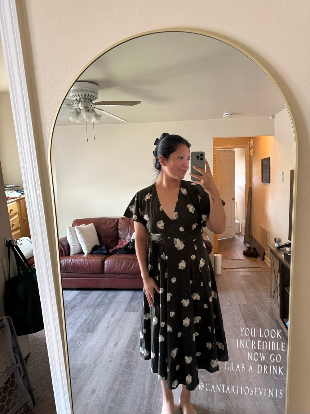 Mod Ref Black Floral Wrap Midi Dress